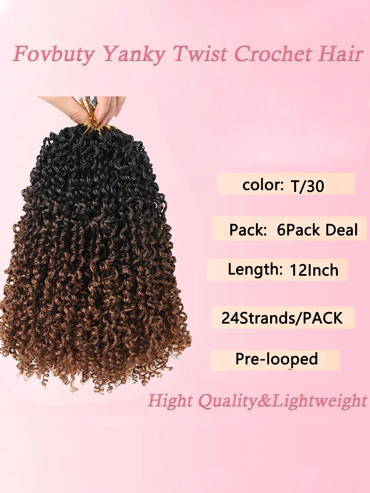 Yanky Twist gehaakte haarextensies |   8" 10" 12" 14" lengtes |   7 stuks/pak |   Synthetisch vlechthaar