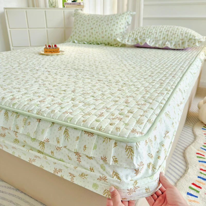 1pc Quilted Mattress Protector with Lace Ruffles Twin/Queen/King Thickness Mattress Cover Princess Style cubre colchon 침대커버
