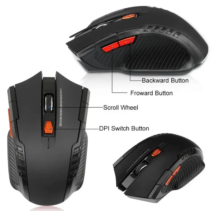 2.4g mouse sem fio 1600dpi mouse óptico gamer para computador 6 botões mouse sem fio com receptor usb para pc portátil acessórios
