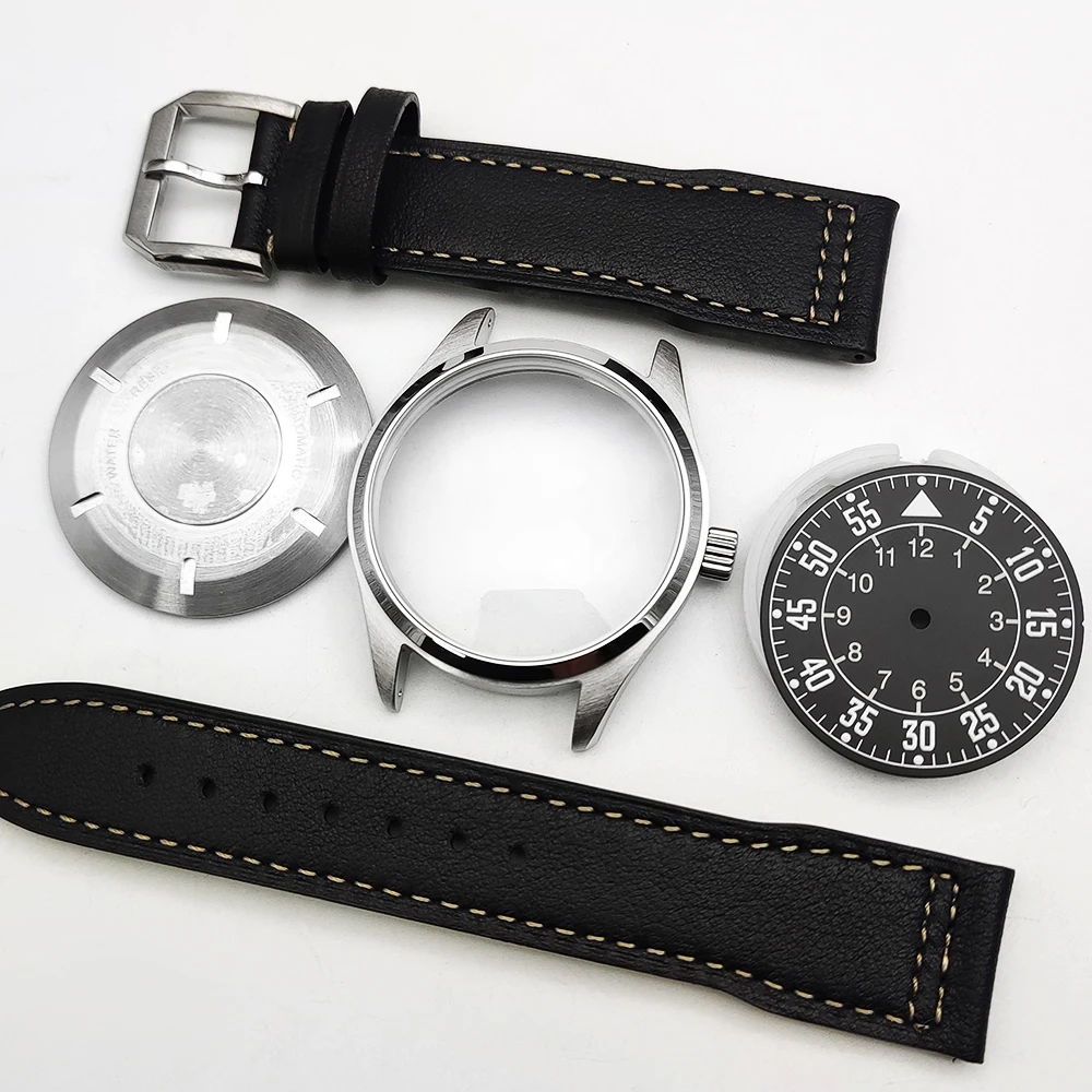 Cinturino per orologio pilota da 40 mm adatto per NH36 NH35 Movimento automatico Custodia in argento con quadrante da 33,5 mm