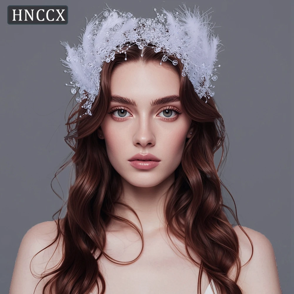 

HNCCX Women White Color Feather Hair Hoop Fancy Party Girl Tiara Crown Hair head Band Diy Hair Accessories Supplies CP725