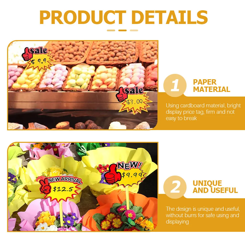 250Pcs Price Tags Burst Shape Sale Signs Smooth Writable Retail Store Display Labels Yard Garage Sale Supplies