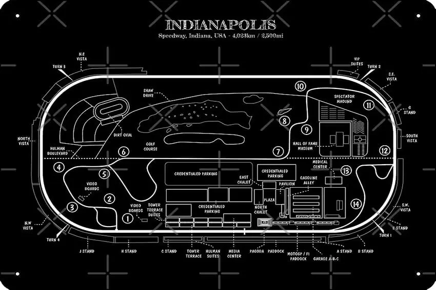 Indianapolis Motor Speedway (White Stencil-No Background) Poster Metal Tin Sign Fun Home Art Wall Decor 8x12 Inch sign