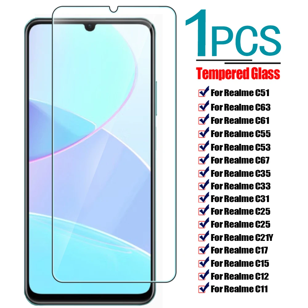 1Pcs Tempered Glass For Realme C51 C63 C61 C55 C53 C35 C33 C31 C21 C17 C15 C12 C11 C30 C20 Screen Protector For Realme C67 4G 5G