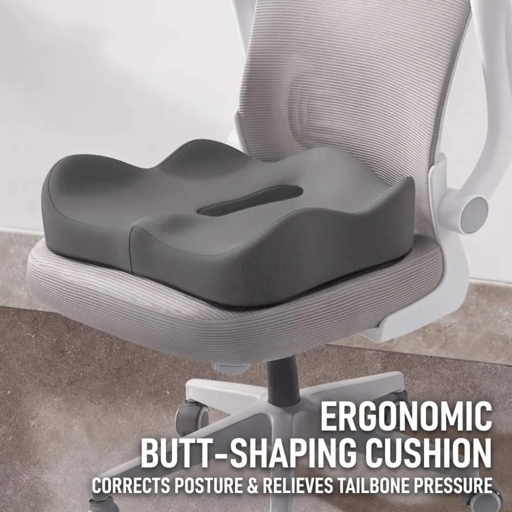 Ergonomic Memory Foam Car Seat and Office Chair Cushion, Soft Washable Polyester Cover, Lumbar Support for Comfy Long Sitting