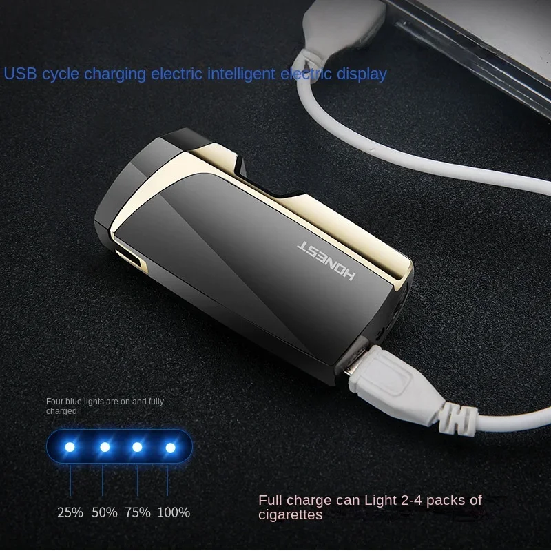 HONEST Metal Infrared Touch Sensing Electric Double Arc Lighter Outdoor Windproof Power Display Pulse Plasma USB Lighter