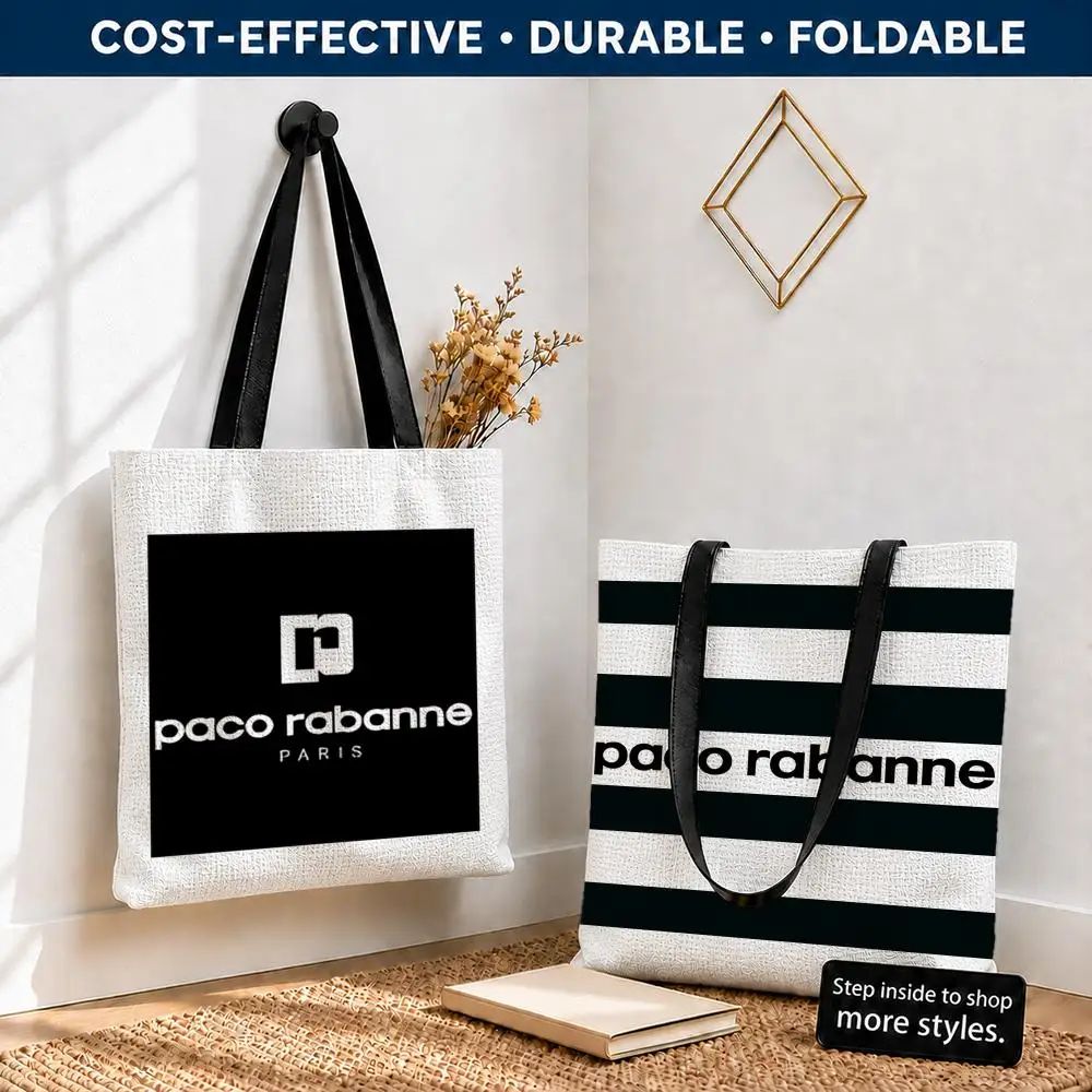 Bolsas de Almacenamiento con Logotipo de la Marca Paco Rabanne, Bolsa de Compras Reutilizable, Plegable y Ligera, de Lona de Poliéster, con Asas de Hombro