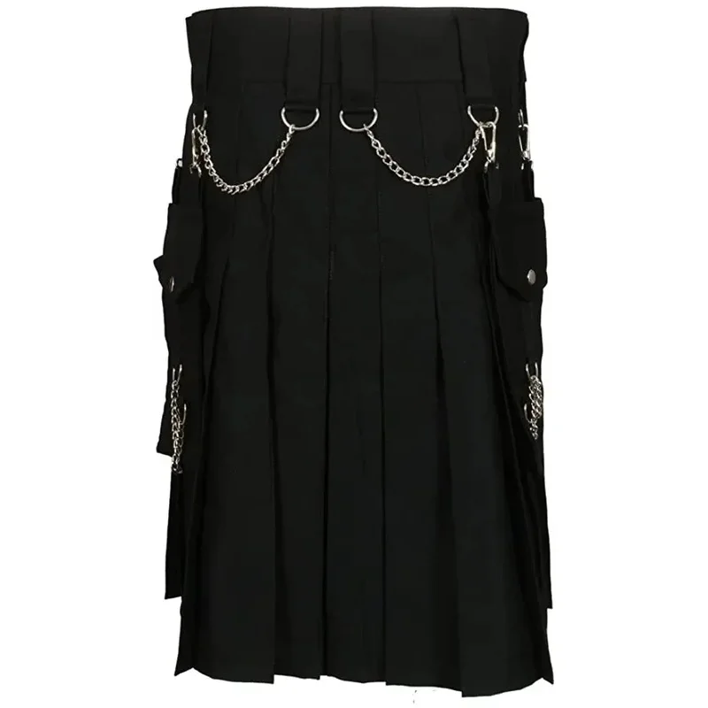 تنورة رجالي عتيقة اسكتلندا القوطية الشرير كيندو جيب التنانير الاسكتلندية السوداء موضة فائدة النقبة مع سلاسل فضية