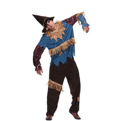 Men's Evil Scarecrow Costume Deluxe Adult Scary Halloween Straw Wizard Suit  Carnival Easter Purim Fancy Dress