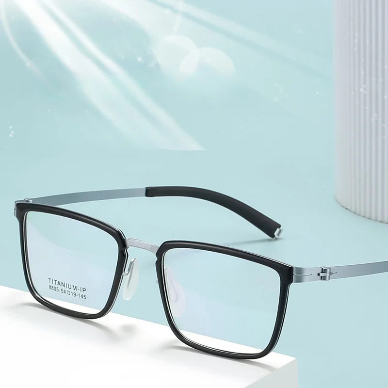 Pure Titanium Ultra-light Business Square Men's Glasses Frame Screwless NO Welding Optical Prescription Eyeglass frame T8805