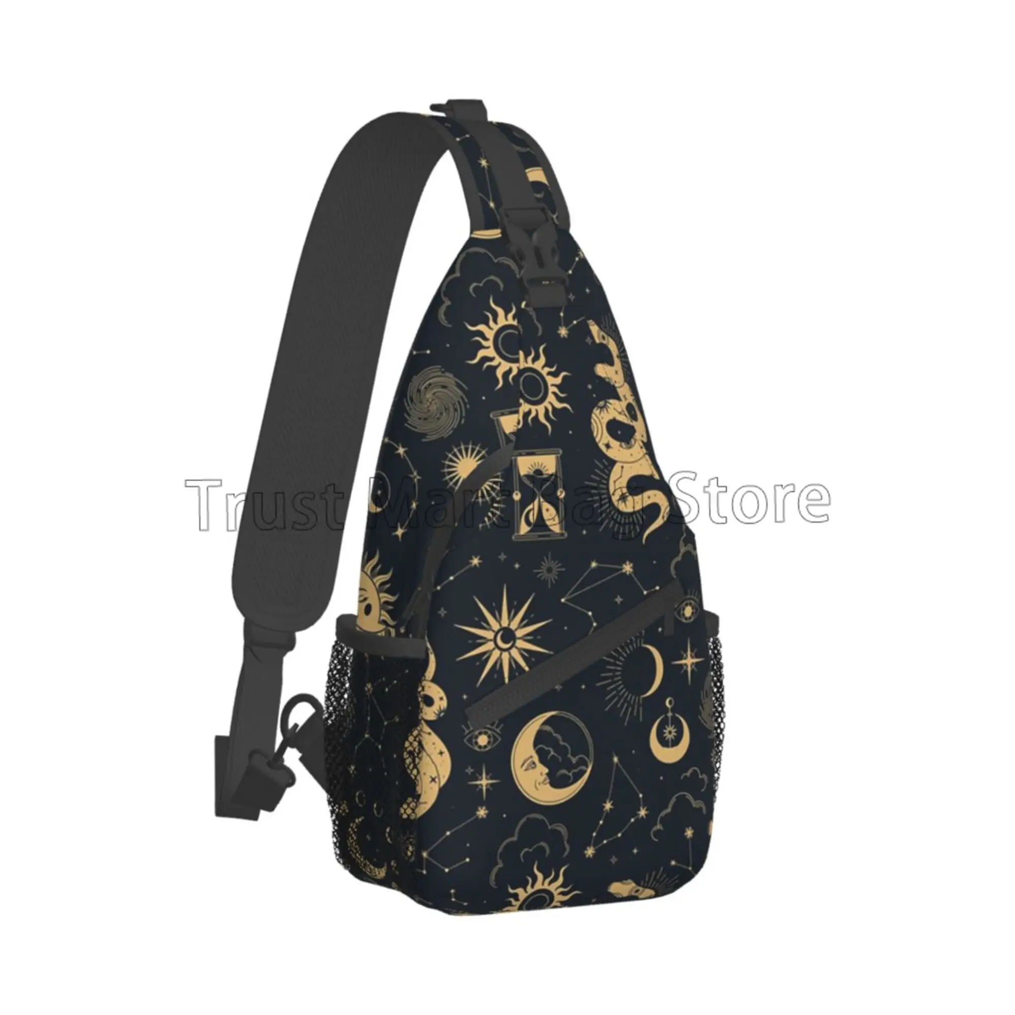 Sun and Moon Retro Sling Bag Astronomy Witch Crossbody Backpack Travel Hiking Daypack for Women Men Casual Chest Shoulder Bags