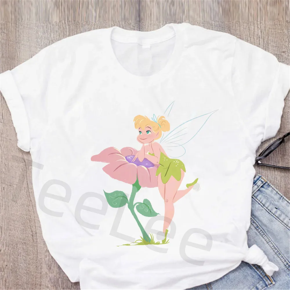 Tinkerbell T-shirts Never Grown up Women T-shirt Cute Print Graphic Tops Short Sleeved Summer Casual Cartoon Tee Shirts