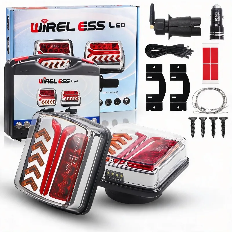 LED Trailer Tail Light Wireless Magnetic Car Tail Light 12V 24V Waterproof Rear Brake Turn Signal Warning Lamp Safety Tow Light