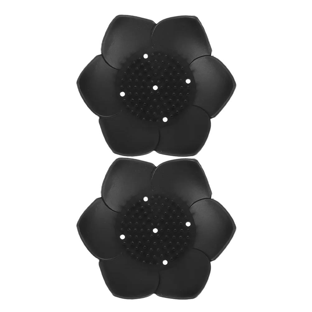 2 Pcs Soap Holder Lotus Self-draining Storage Tray Flowers Dish 1250X1250X250CM Black Kitchen Cleaning Sponge Travel