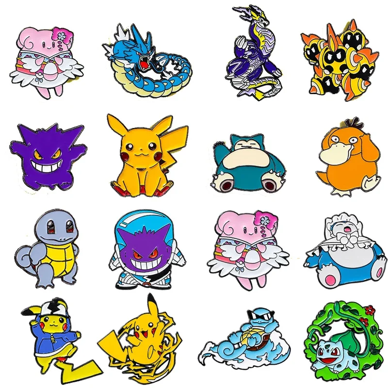 Anime Brooch Pins Pokeball Gengar Meowth Pikachu Squirtle Cute Enamel Pin Backpack Accessories Gift for Kids