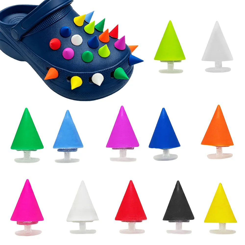 12pcs Colorful Rivets Small Cone Series PVC Shoe Accessories Fit Wristbands Hole Slipper Decoration DIY Detachable Fashion Gifts