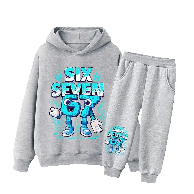 Neuer 67 Six Seven Hoodie-Hosen-Set 2-teilig für Jungen und Mädchen, Kinder-Sweatshirt 2-teiliger Anzug, Kapuzenpullover, Baby-Freizeitanzug – Detail 3