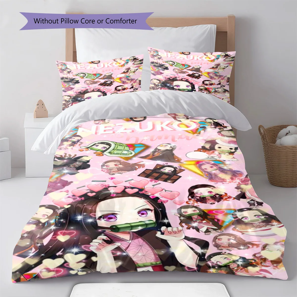 Demon Slayer Nezuko Kamado Flying Hair Bedding Set Anime Duvet Cover Polyester Soft Comforter Set -QJY