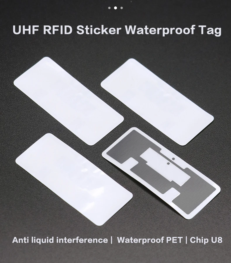 Imagem -03 - Tag Uhf Rfid Anti Líquido Tag Eletrônico Nxp u8 u9 Etiqueta Adesiva Chip Pet 180006c Classe Gen2 860-960mhz 20 Pcs