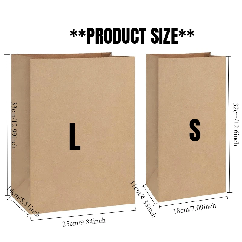 20/50PCS Brown Kraft Paper Bag Flat Mouth Paper Bag Bread Biscuit Vegetables Packaging Shopping Wedding Christmas Party Supplies