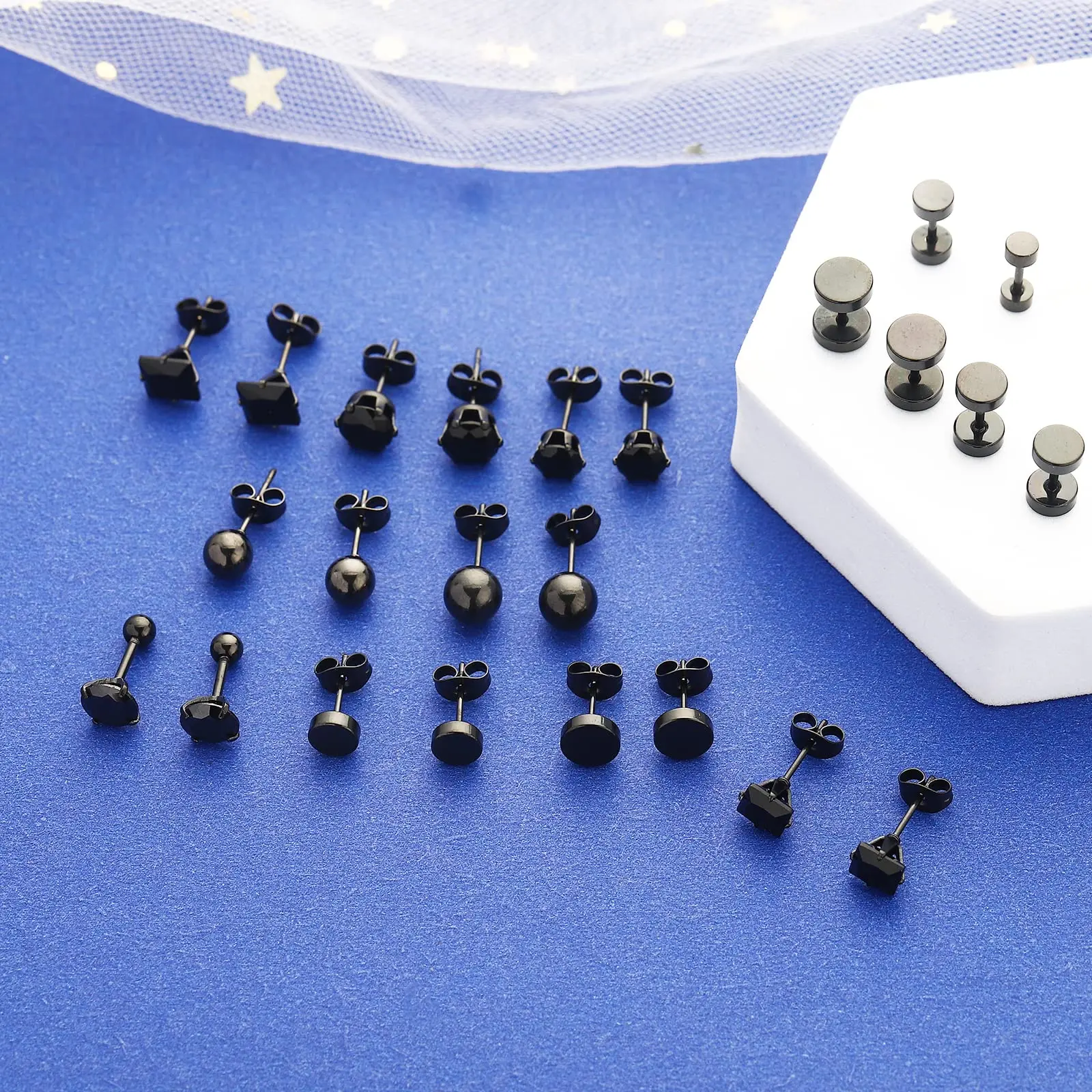 5 Pairs/30 Pairs Stainless Steel Small Tiny Round Ball Inlaid Cubic Zirconia Stud Earrings Set for Men Women Size 3/4/5/6/8mm