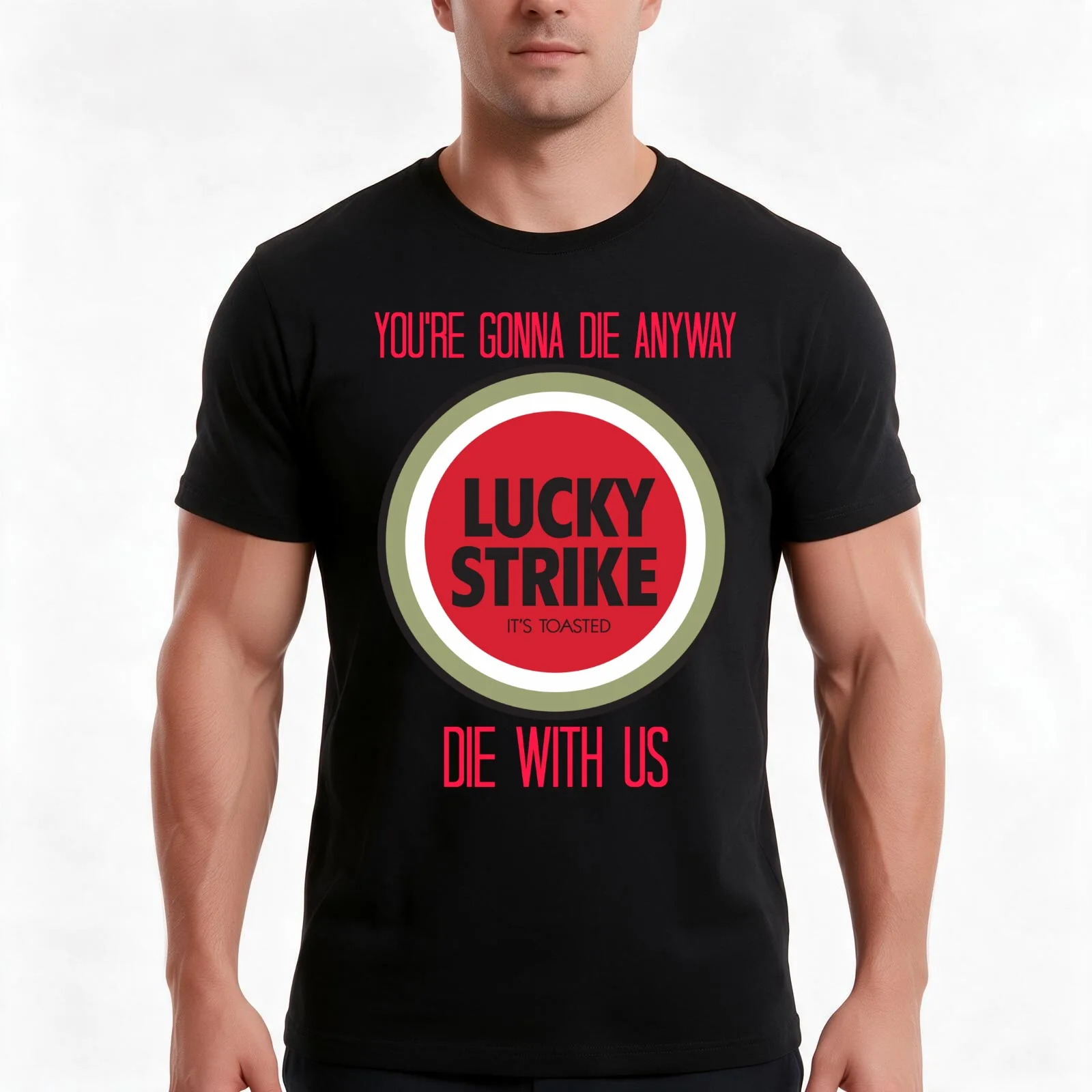 mad men lucky strike ad - red text T-Shirt, Summer Casual Cotton Tee, Oversized Streetwear Tops, Vintage Graphic Print