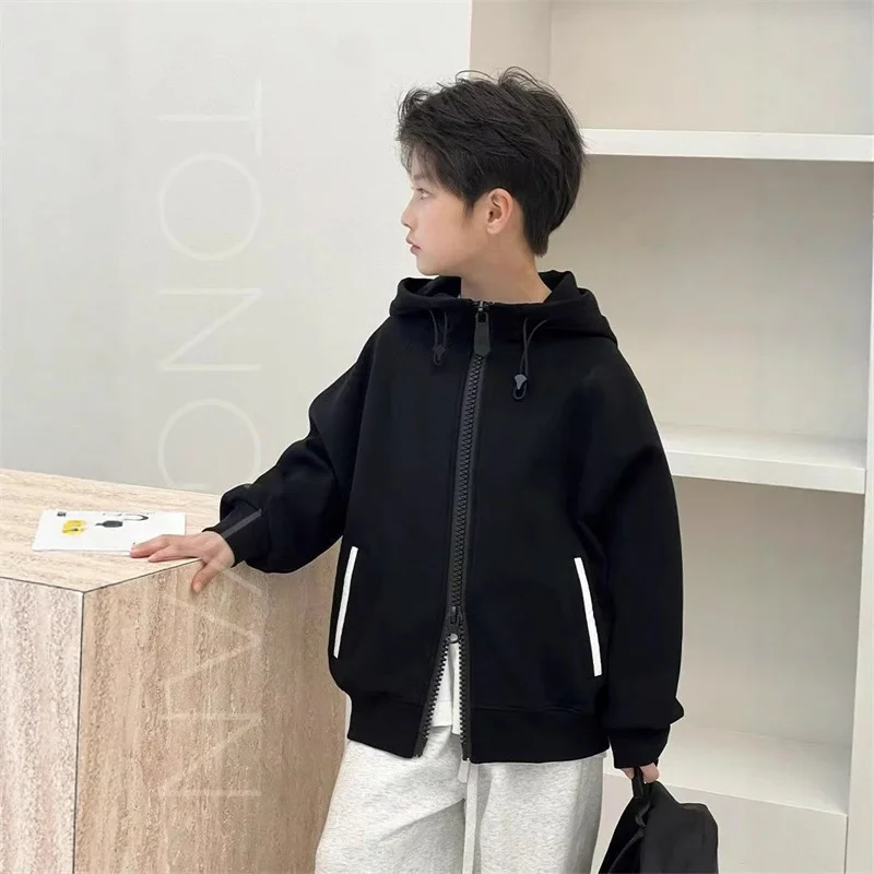 Boys Spring Autumn Coats Children Solid Hoodie Zipper Jacket Kids Casual Outdoor Sweatshirt Outerwear Baby Clothing 4-14 Years