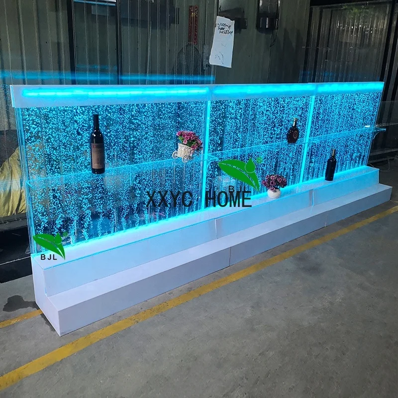 Custom, LED light bubble water wine cabinet display with shelf night club bar decoration