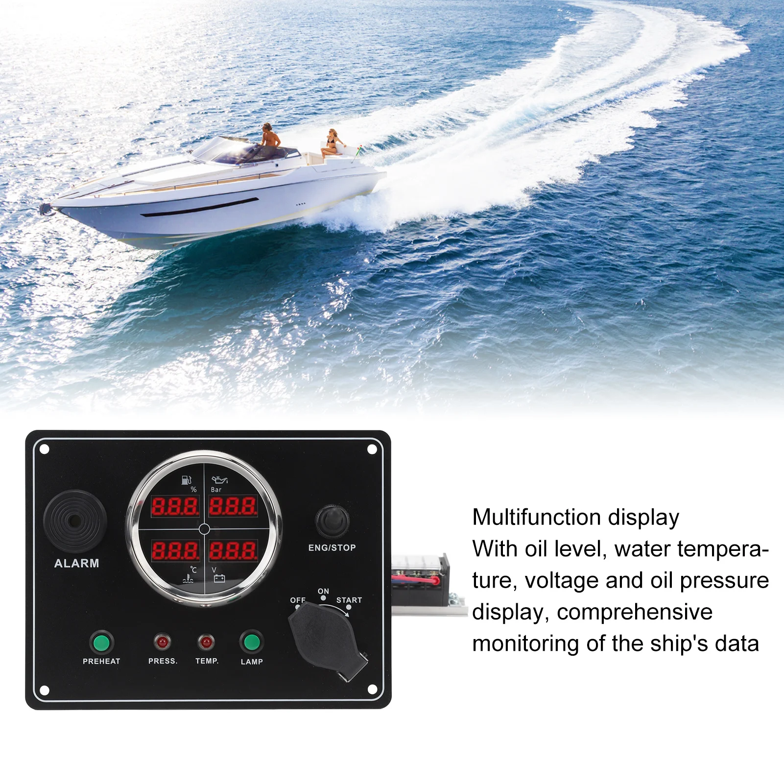 

Boat Gauges Panel Digital Display 4 in 1 Fuel Level Water Temperature Voltage Oil Pressure Meter for Yachts Speedboats