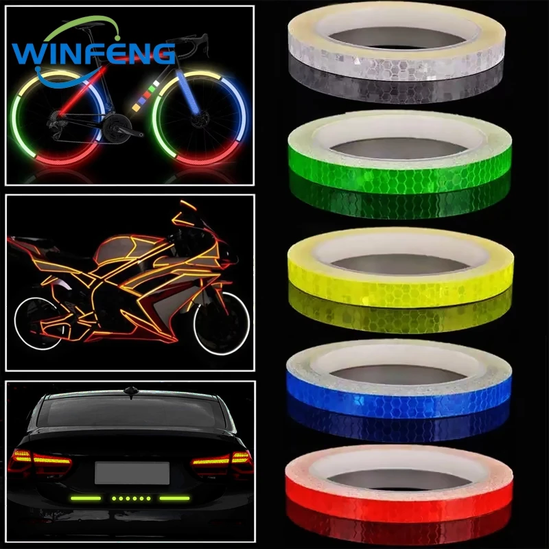 Motocicleta Car Reflective Tape Material 8m x 1cm PVC Adesivo Alta Intensidade Impermeável Road Light Bike Safety Advertência Adesivo