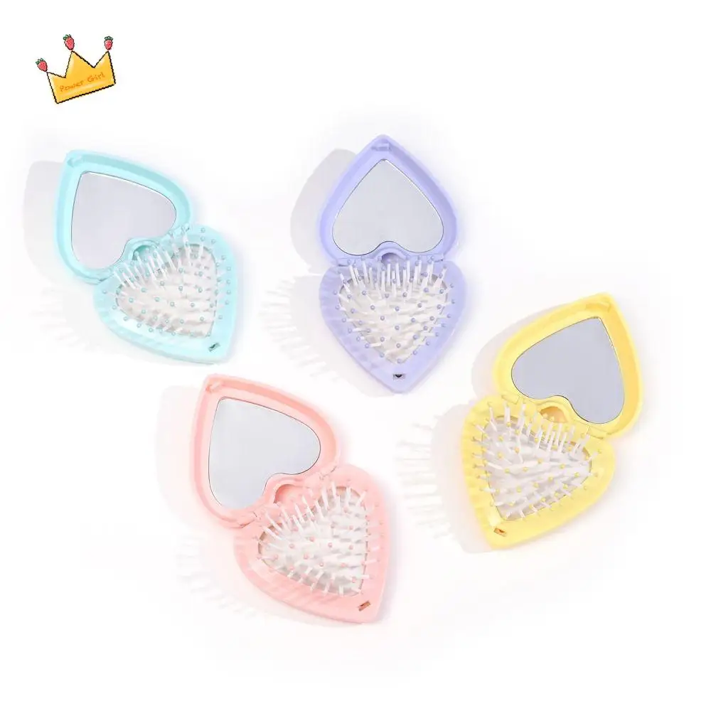 

Candy Color Heart Hair Comb with Mirror Anti-static Air Cushion Comb Folding Airbag Comb Compact Makeup Mirror Hairdressing