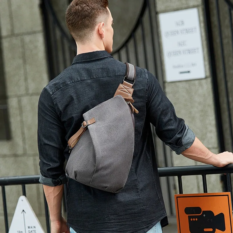 Casual Chest Bags Men Retro Canvas Shoulder Bags Men Large Capacity Chest Pack Male Fanny Pack Outdoor Travel Hiking Sling Bags