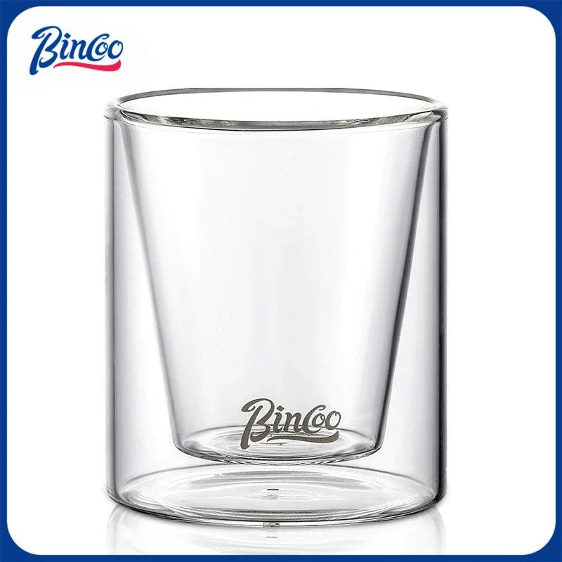 Bincoo Double Wall Glass Coffee Tasting Cup Heatproof Espresso Glass for Latte Iced Americano High Aesthetic Design