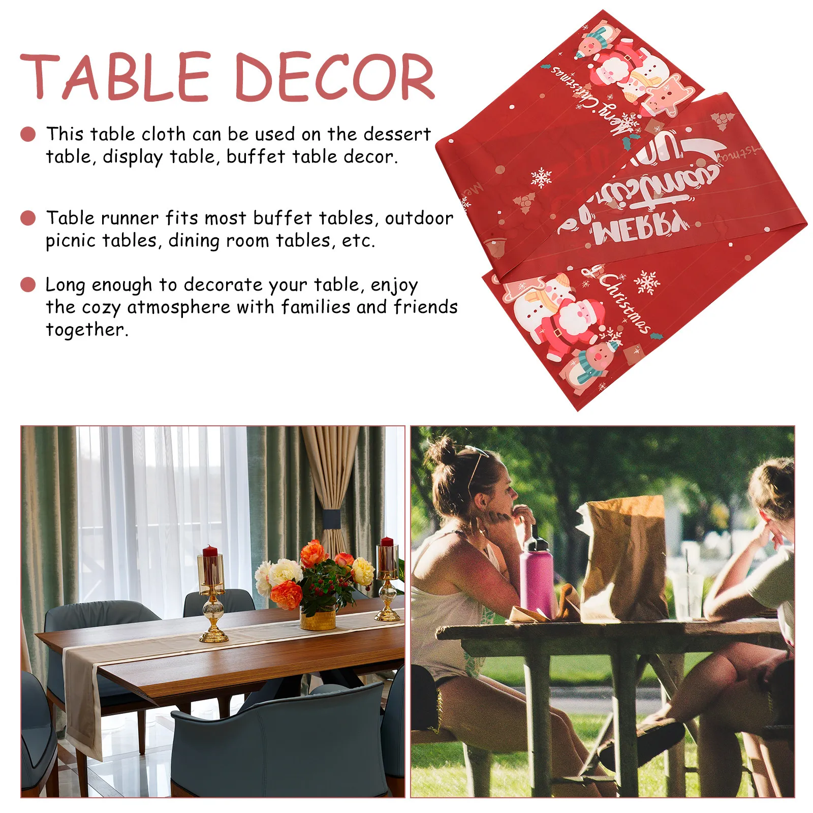 Xmas Decorative Table Runner Christmas Tablecloth for Party Buffet Dining Room Outdoor Display Table Xmas Decoration