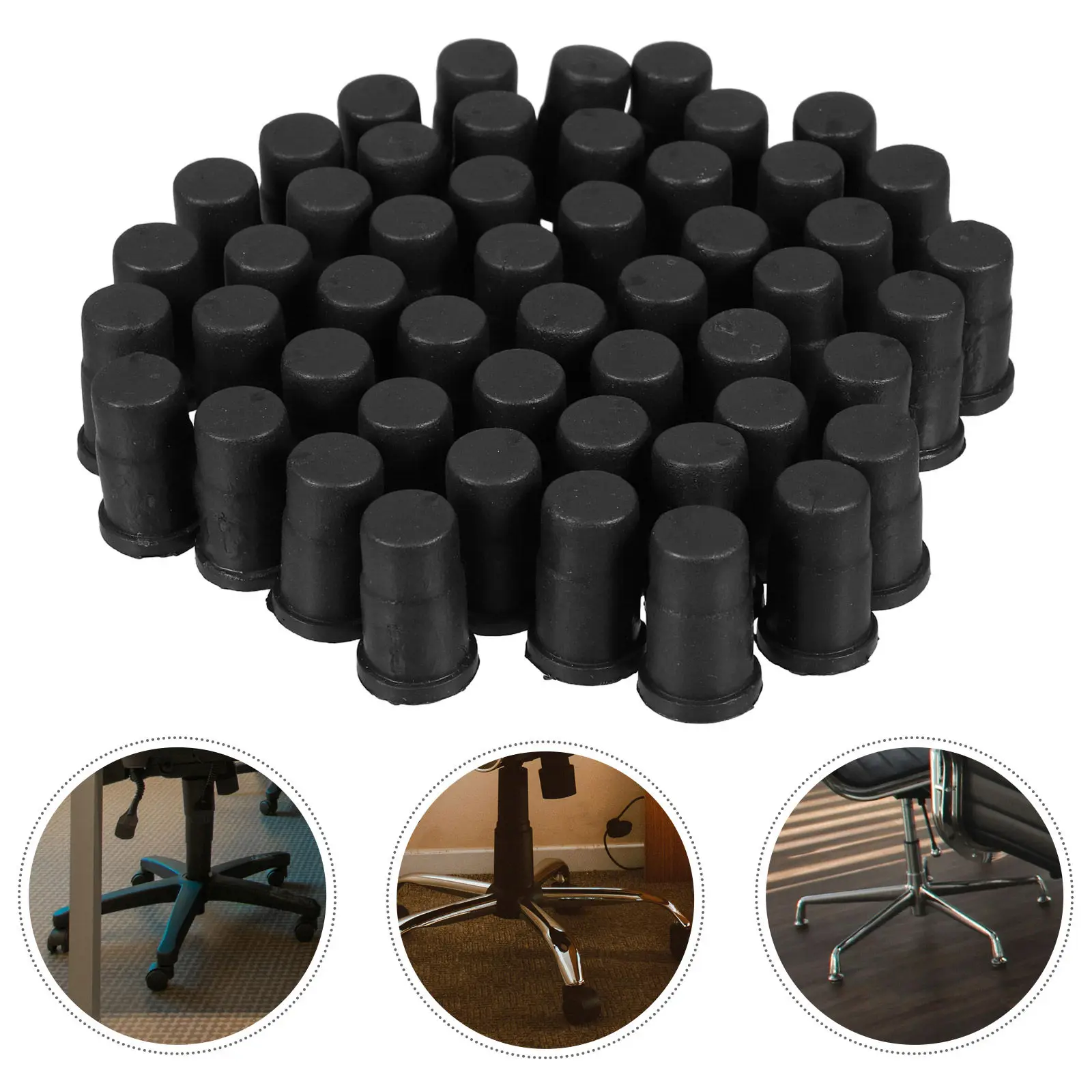 

50Pcs Heavy Duty Black Socket Covers for Rolling Chair Rods Wear Resistant Caster Stem Insert Sleeve Office Chair Wheel