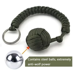 Self-Defense Umbrella Rope Monkey Fist Bola de aço Paracord Survival Chaveiro Acessórios de proteção de segurança ao ar livre