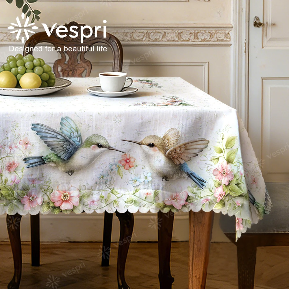 Woodland Tablecloth with Rabbits, Lantern, Hydrangeas for Indoor/Outdoor Camping decor, Rectangular/Round/Oval