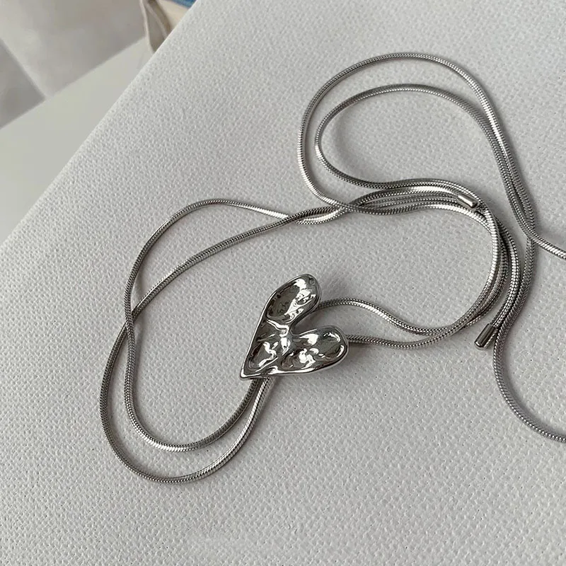 Irregular heart withdraw long necklaces stainless steel long necklaces adjustable korean fashion jewelry non tarnish 2024
