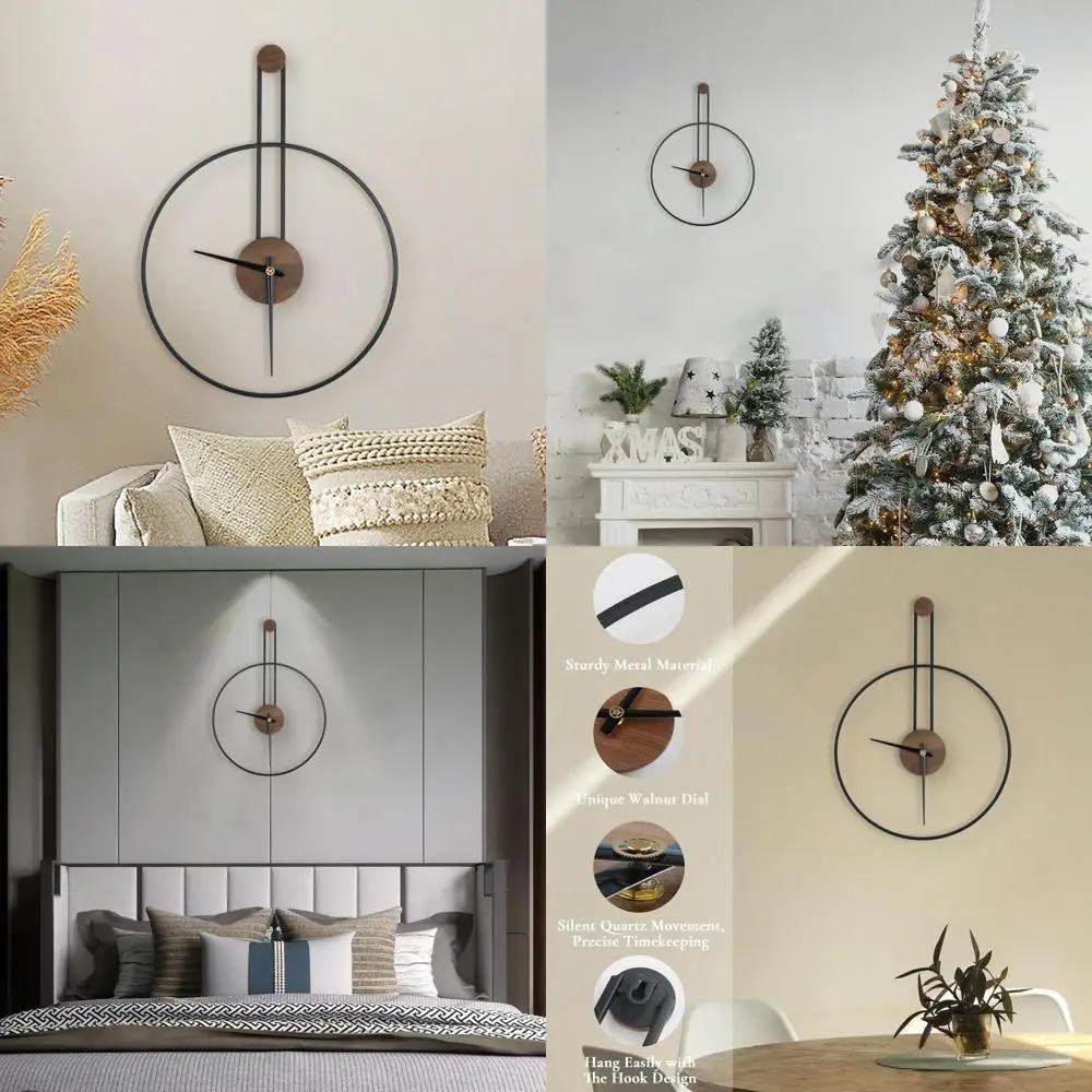 

Large Silent Wall Clock, 17.8x24.4 Walnut Dial, Modern Design for Home & Office