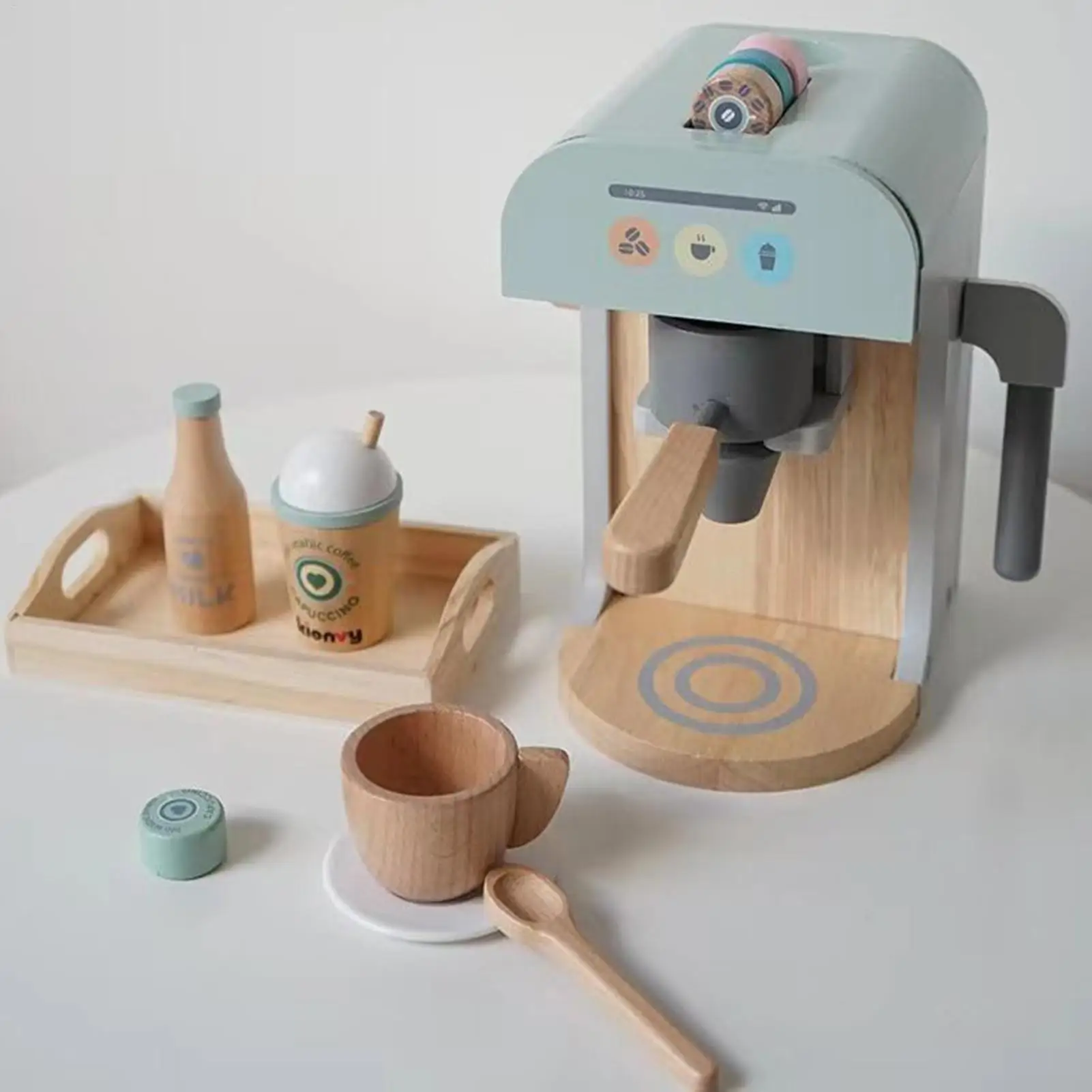 Macchina da caffè giocattolo per bambini Gioco in legno Cucina Macchina da caffè Giocattolo Giocattoli educativi Imaginativi per bambini Ragazze Ragazzi al coperto