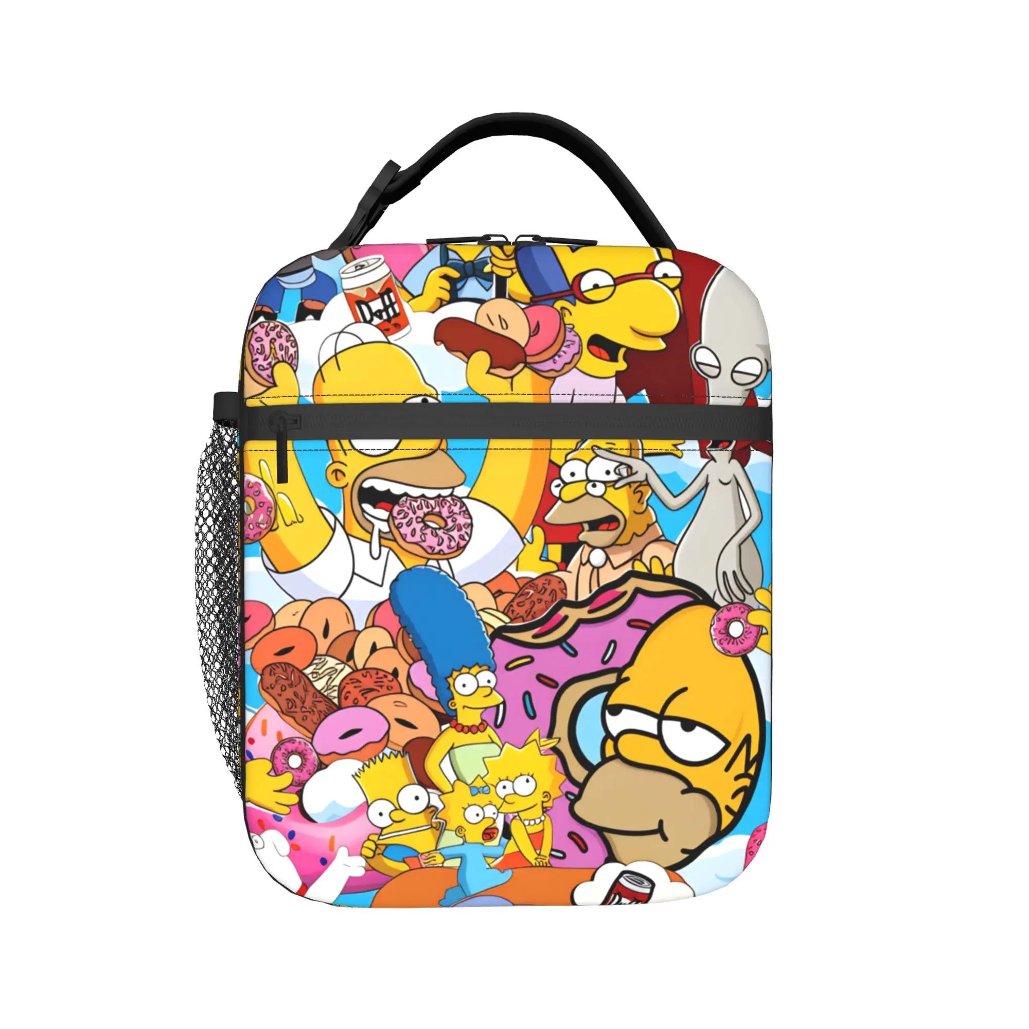 Funny SSimpsons Donut Party Fun Lunch Bag Outdoor Picnic Lunch Box For Child Leisure Thermal Tote Handbags Oxford Cooler Bag