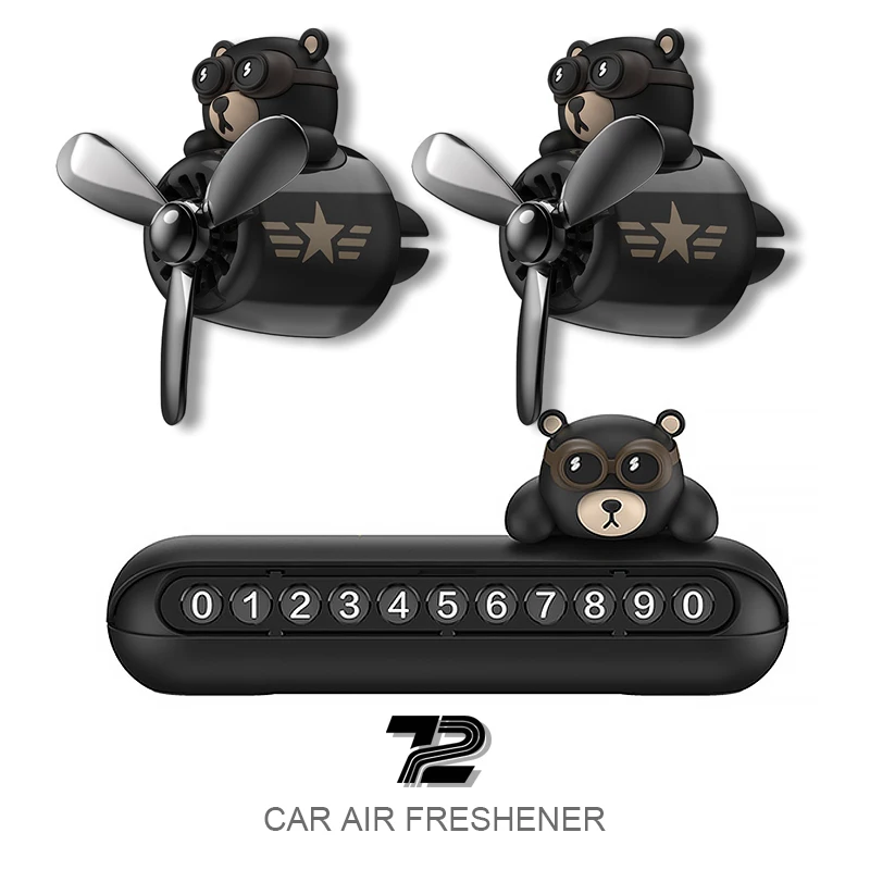 72KM Car Air Freshener 2Bear Pilot Rotating Propeller Outlet Fragrance + Parking Card Auto Accessories Interior Perfume Diffuse