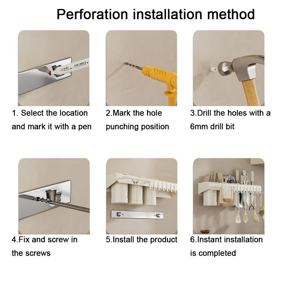 

Carbon Steel Kitchen Storage Shelf Large Capacity Wall Mounted Integrated Chopstick Cage with Bracket Hook Detachable