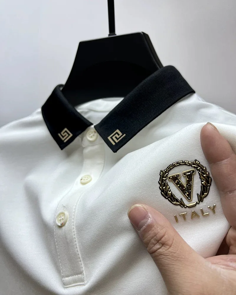 

Luxury brand embossed short sleeve polo shirt men's summer new high-end exquisite letter embroidery trendy casual lapel T-shirt