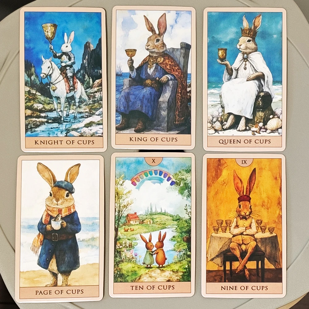 Rabbit Tarot Deck 10.3*6cm 78 Watercolor Cards Cute Divination Cards Rider Waite Style