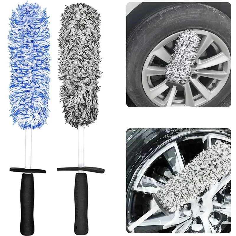 Car Wash Brush Car Wheel Cleaning Brush Microfiber High Quality Wheel Brush Anti-Slip Handle Car Motorcycle Care Tool