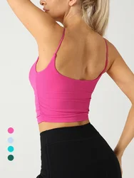 Summer Women Fashion Solid Color Suspender Tops Pleats Women Breathable Gym Push Up Workout Running Sports Yoga Clothing