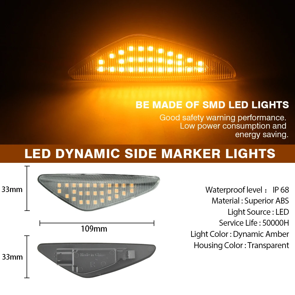Car Front Bumper Side Marker Indicator Lights Sequential Amber LED Turn Signal Blinker Lights For BMW X3 F25 X5 E70 X6 E71 E72