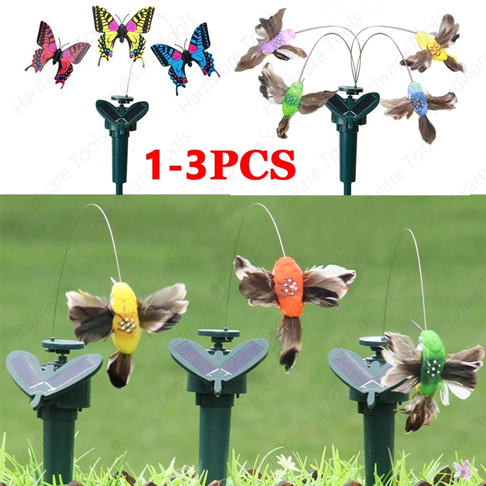 1-3PCS Solar Powered Dancing Fluttering Butterflies Garden Ornaments Flying Bird Butterfly Outdoor Garden Yard Home Decoration