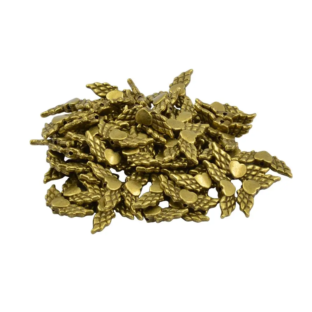Antique Bronze Angel Wing Heart Charm Pendant Findings for Necklace Bracelet DIY Jewelry Maker Accessories
